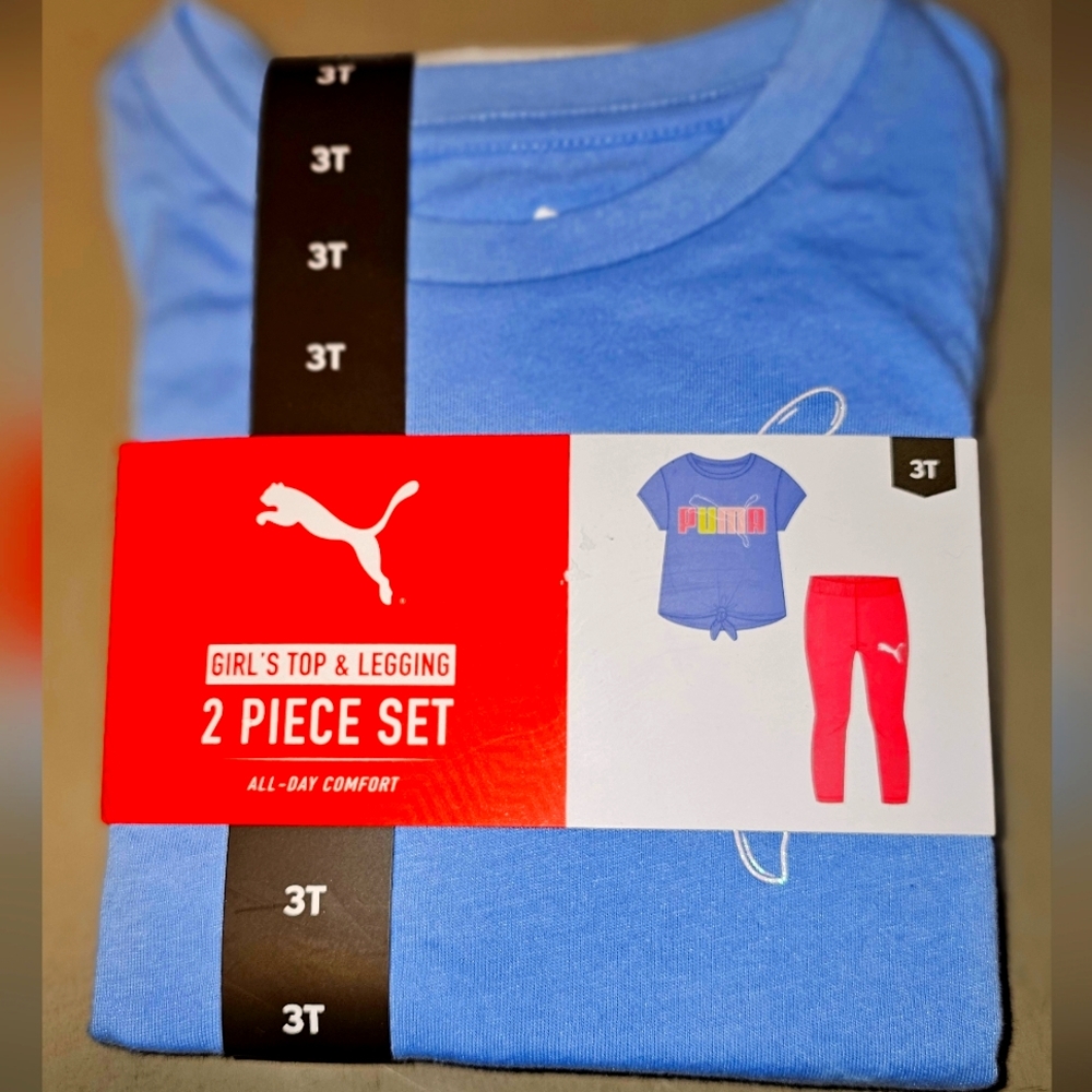 *NWT *Puma Girl's 2 Piece Short Sleeve Top and Legging All Day Comfort Set